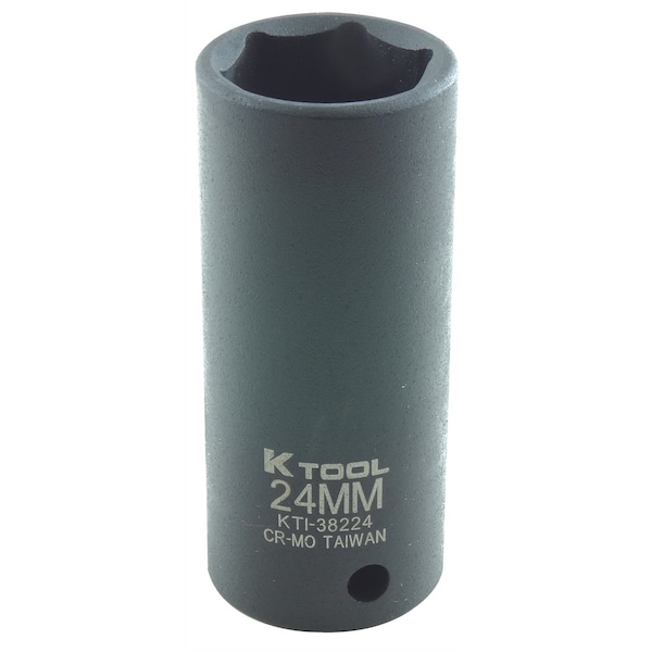 K-Tool International 1/2" Drive Impact Socket black oxide, Deep 6Pt, 1/2"Dr, 24mm KTI-38224 - main